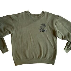 Vintage USMC Marine Corps Crewneck Sweatshirt Olive Green EGA Pullover Medium